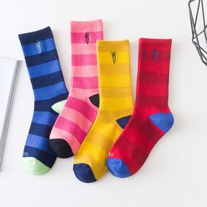 Men's Socks 21fw tide brand socks mens and womens medium tube carrot embroidery pure cotton stripe sports stockings