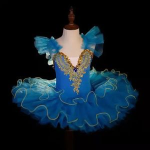 Balé profissional Tutu Girls Blue Platter Rosa Panqueca Tutu Ballerina Vestido Adulto Mulheres Crianças Crianças Costume de Dança de Balé 240510