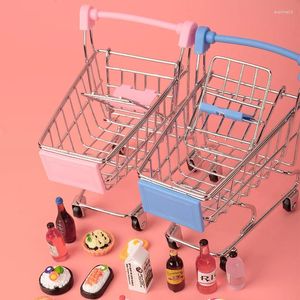 Decorative Figurines Mini Cart Artificial Food Drink Bottle Fruit Girl Models & Miniatures Doll House Decor Play Toys