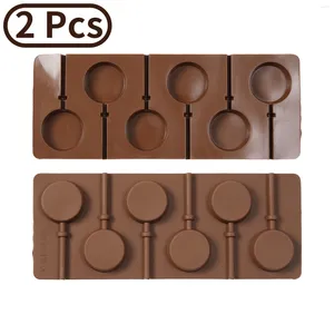Baking Moulds 2Pcs Silicone Lollipop Shaped Mold Non-Stick Round Ice Cookie Biscuit Soap Bakeware Mould For Pudding Jelly Candy Chocolate
