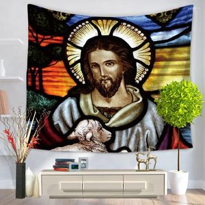 Gobeliny Bogu Jezus Chrystus Tobestry Art Malarstwo Ording Ornament Wiszący dywan joga podkładka Bedspread Beach Mat Home Furnishin