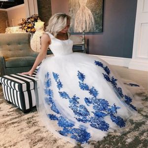 Weiße königliche blaue Applikze Spitze Brautkleider Ballkleider 2021 Scoop Reißverschluss Hochzeitsempfang Brautkleider Party formelle Kleid Frauen 236a