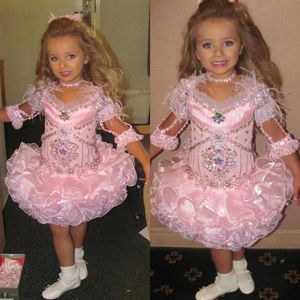 Pink Girls Pageant Dresses For Little Girls Feather Gowns 2019 Toddler Kids Ball Gown Glitz Flower Girl Dress Weddings Pärled Custom MA 317E