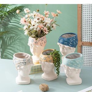 Vase Ceramic Vase Pastoral Girl Shape Green Plants Potted Blower Pots Home Desktop Simple Crafts Ardangent