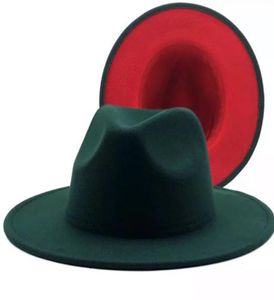 2021 Nowy turkusowy turkusowo -zewnętrzny czerwony patchwork wełna Feel Jazz Fedora Hats Winter Dark Green Women Elegant Lady Church Panama Cap6959292