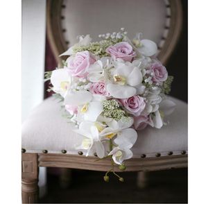 Romantici bouquet da sposa a cascata a cascata rosa a cascata de mariage orchidea seta artificiale fiore fatte a mano bouquet 2018 ramo de1240729