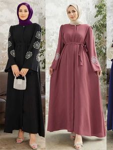 Etniska kläder Ramadan Eid Beading Luxury Abaya Dubai Islam Muslim Kaftan Modest Dress Prayer Clothes for Women Ka Robe Musulmane Femme T240510