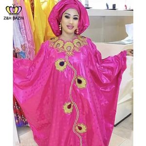 Etniska kläder afrikanska bazin riche långa klänningar för kvinnor bröllop elegant original bazin riche dashiki mantel med halsduk broderi kläder t240510