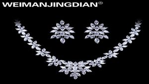 WEIMANJINGDIAN White Gold Color Plated Cubic Zirconia Floral Design Zircon CZ Necklace Earring Wedding Jewelry Sets D18101002173578223192