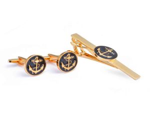 Модные французские рубашки запонки Blue Black Gold Anchor Cuff Links Tie Clips Set Business Banquet Accessories Men039s Ювелирные изделия GIF9445654871