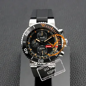 Aquis Quartz Chronograph Mens Watch Steel Case Ceramics Bezel Orange Inner Black Dial Резиновый ремешок Spectath