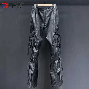 Мужские брюки PFHQ Mens Dark Flance Pating Patter Pu Leather 3D Multi Pocket Design Design Motorcycle Dainscart Осень Новая 21Z3606L2405
