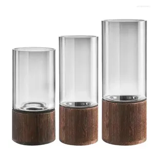 Vasos vasos cilíndricos vaso de flores multifuncionais para a mesa de mesa de casamento decoração de casa copo com base de madeira