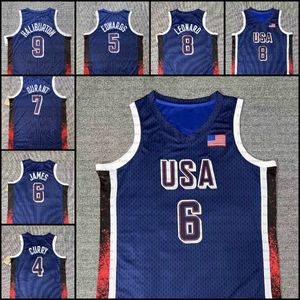 2024 Team USA Kawhi Leonard James Stephen Curry Tyrese Haliburton Kevin Durant Anthony Edwards Dream Team Us Mens Blue Basketball Maglie da basket Paris Nuovo