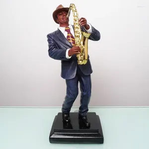 Estatuetas decorativas de estilo europeu de estilo europeu estrela sax player músico busto estatueta resina musicman escultura em casa de mobiliário de decoração de decoração presente