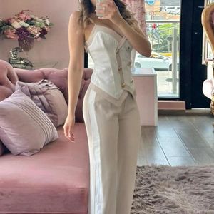Women's Two Piece Pants Women Slim Fit Suit Lady Formal Vest Trousers Set Chic Sleeveless Top High Waist With Chain Shoulder Strap