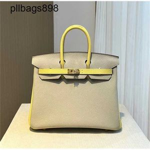 Brknns Handbag Genuine Leather 7A Handswen original with 25CM pearl gray chicken yellow color matchingVDDW