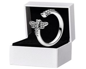 Sparkling Dragonfly Open Ring autêntico 925 Sterling Silver Women Girls Wedding Designer Jóias para anéis de diamante CZ com caixa original set3524353