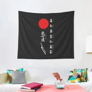 Taquestres Bushido e Sun Japonês (Texto Branco) Tapestry Decoração de Bed Decoração de Decoração de Deco Estético