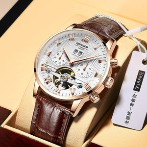 Armbandsur Kinyued Men Tourbillon Automatisk titta på lyxmodemärke Läder Mekaniska klockor Business Clock Relojes Hombre J012 275G