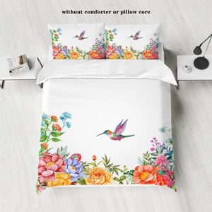 Yatak Setleri 3pcs Summingbirds ve Flowers Modernist Yumuşak Yatak Odaları İçin Uygun Rahat Konuk Odaları