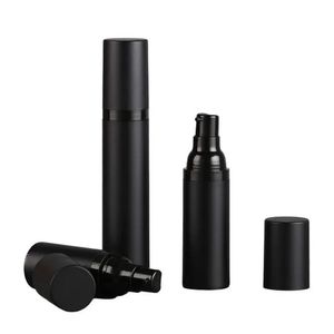 15ml 30ml 50ml黒いプラスチックパッケージボトルエアレスローションクリームポンプコンテナ掃除機用化粧品ボトルディスペンサーカスポーロゴ用化粧品ボトルディスペンサー