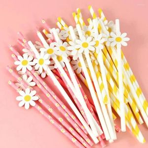 Einwegbecher Strohhalm 20pcs Paper Daisy Party Dekorationen lange abbaubarer Trinkstroh 6mm Streifenmuster Mädchen