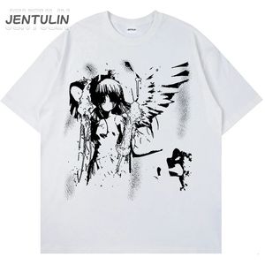 HARAJUKU GOTH UOMINI Maglietta anime giapponese Cartoon Ageli Angelo T-shirt Grafico Abbigliamento Hipster Cotton Y2K Tops Streetwear Tee 240511