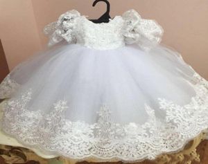 New Toddler Baby Ball Gown Christening Dresses Lace Appliques Baptism Gown With Short Sleeves Cheap Tulle Kid First Communication 8278188