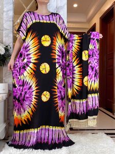 Этническая одежда 2024new African Womens Summer Summer Slve Slve Dashiki Cotton Floral Dress Printed Shape Caftan Abaya с большим шарфом повседневным Vestido T240510