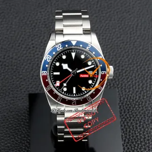 M79830 A21J Automatisk herrar Titta på 40mm Pepsi Red Blue Bezel Black Dial Rostless Steel Armband Sports Watches Reloj Hombre Montre Hommes Puretime PTTD