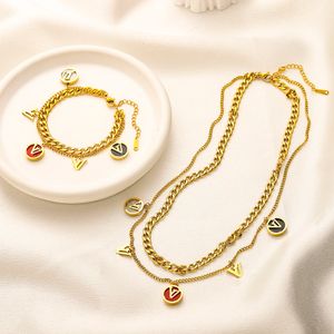 Jewelry Sets 18K Gold Plated Bracelet 2Layer Chain Luxury Brand Designer Pendants Necklaces Stainless Steel Letter Pendant Choker Necklace Jewelry Accessories