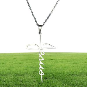 10pllot Nowy litera Jezus Cross Cross Stael Stael Naszyjniki Kobiety Mężczyźni Dainty Styl pisma ręcznego Cholers Choker Party Jewelry G13074317