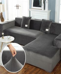 Plush Sofa Covers for Living Room Velvet Elastic Corner Sectional Couch Love Seat Cover Set Armchair L Shape Furniture Slipcover L8258131