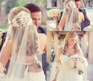Bridal Wedding Veils Cheap Lace Vintage White Ivory Tulle Wedding Bridal Veil Elbow Length One Layer Events Formal Appliques9370603