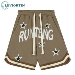 Streetwear Hip Hop Sports Shorts Men Harajuku Star Letter Embroid Summer Loose Elastic Midje Basketball Fitness Jogging Shorts 240430