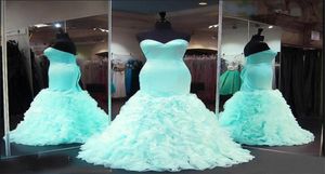연인 Satin Ruffles Organza Teesn 형식 무도회 가운 선배 이브닝 드레스 커스텀 Mine Mint Mermaid Prom Dresses5787875