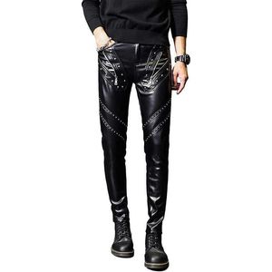 Men's Pants Idopy Mens Zipper Halloween Steam Punk Zipper Pu Motorcycle Party Holiday Stage Performance Punk Artificial Leather Pants JeansL2405
