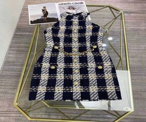 2021 Plaid Tweed Halter ärmlös kvinnors klänning Designer Lion Metal Buttons Dress High End Celebrity Dress 2021076087789