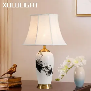 Table Lamps Retro Ceramic Lamp Bedside For The Bedroom Living Room Decoration Study White Desk Ink Painting Light Fixture