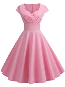 Pink Summer Dres gegen Neck Vintage Robe Elegant Retro Pin up Party Office Midi Kleider 240509