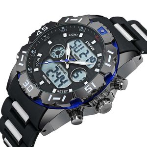 손목 시계 남성용 시계 스포츠 실리콘 디지털 듀얼 디스플레이 방수 크로노 그래프 판매 237U