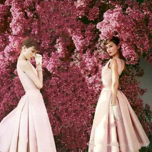 Piękne sukienki koktajlowe Audrey Hepburn Vintage wysokiej jakości jasnoróżowa długość herbaty celebrytka formalna suknia imprezowa 2584