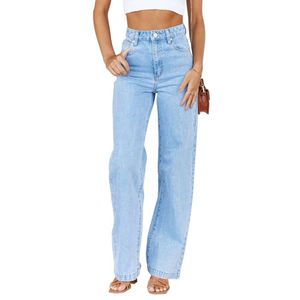 Ladies clothing Mid Waist Straight Leg Loose Elastic Lightweight Tight Fit female jeans slimming pant