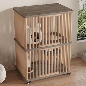 Cat Carriers Extra Large Space Solid Wood Villa Luxury Double Storey House Movable Cage Pet Supplies Small Dog