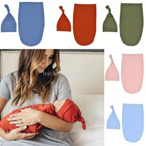 Baby swaddle wrap nyfödd fotografering foto rekvisita julsäckar solida färg filtar barn sovsäck sömnkläder+ hatt 2 st/set 5 färger