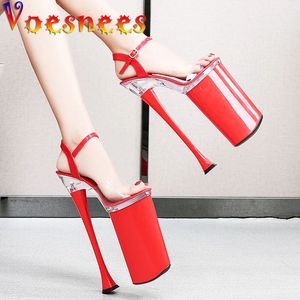 Voesnees Sommer Frauen Sandalen 2021New sexy wasserdichte Plattform High Heels 26 cm Patentleder dünne Heels weibliche Clubparty Schuhe