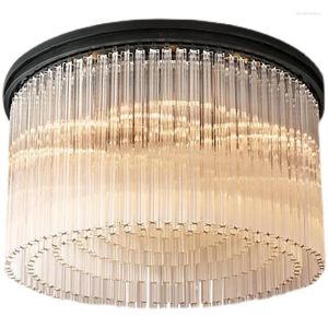 Ceiling Lights American Black Vintage Glass Stick Country Living Room Bedroom LED Luxury Fringed Lamps Fixtures