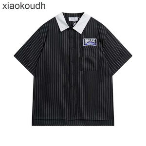 Rhude High end designer clothes for 2024 Mchaopai New Spring/Summer Vertical Stripe Polo Shirt Embroidered Letter Pocket Short sleeved T-shirt With 1:1 original label