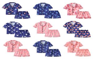 Летняя детская симуляция шелковая пижама, набор тонкая милая печатная ночная одежда с короткими рукавами шорты для сна